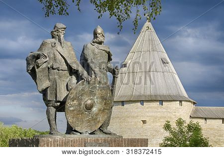 Saint Petersburg, Staraya Ladoga, Russia - June 22, 2019: Monument To The Two Princes Rurik And Oleg