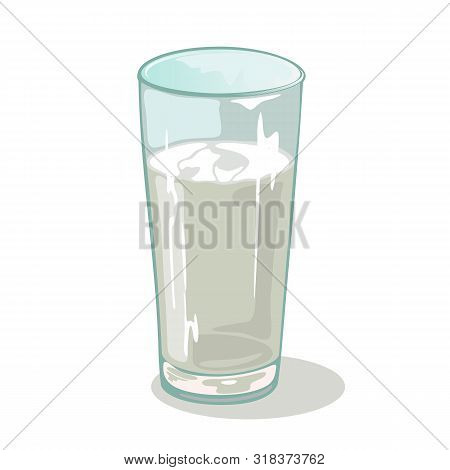 Long Faceted Glass Cup With Water. Drinking Vessels. Transparent Tableware With Chemical Or Medical 