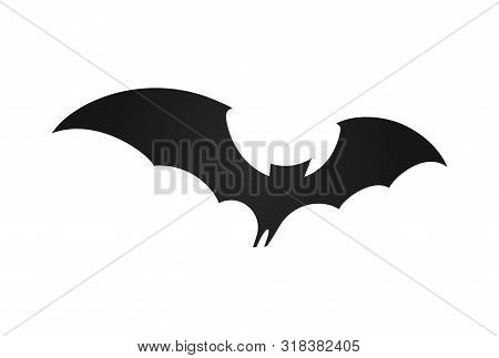 Bat In Flight, Wide Wings, Black Silhouette Of Bat On White Background, Vector Illustration. Hallowe