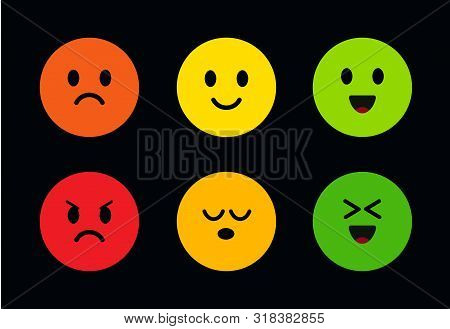 Multi-colored Round Cute Faces With Different Facial Expressions. Icons Of Face With Different Moods
