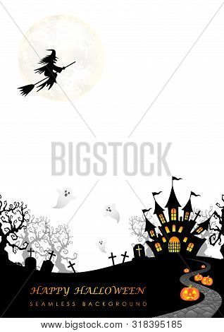 Happy Halloween Seamless Background With Text Space, Vector Illustration. Horizontally Repeatable.