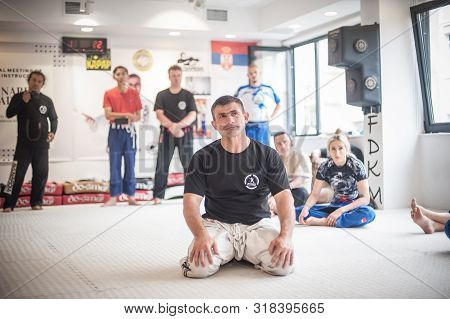 Kapap Instructor Altin Qoku With Large Group Of His Students