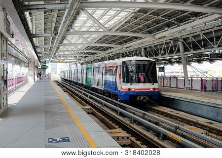 Bangkok-thailand May 20 2017: Bts Skytrain On Talat Phlu Station,  Bts Skytrain Is A Mass Transit Sy