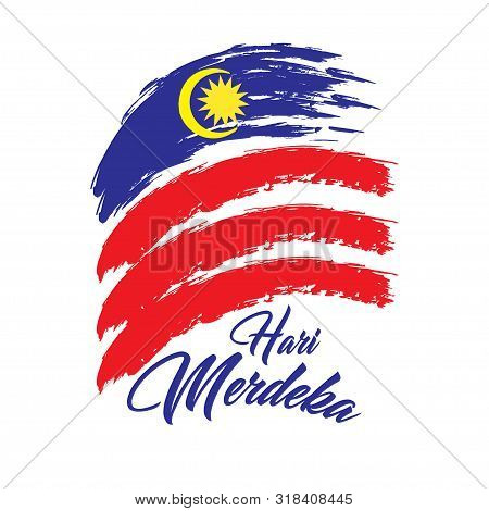Hari Merdeka. Happy Independence Day In Malay. Malaysia Independence Day. 31 August. Greeting Card.