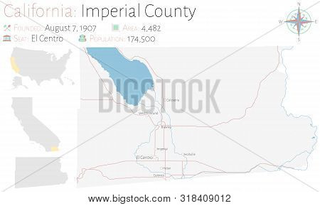 Large And Detailed Map Of Imperial County In California, Usa.