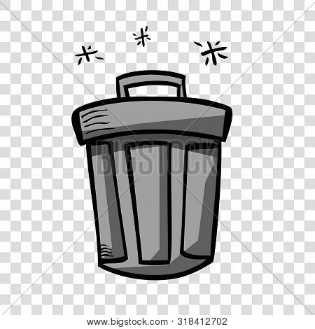Vector Gray Hand Draw Sketch Of Closed Empty Clean And Tidy Trash Bin, At Transparent Effect Backgro