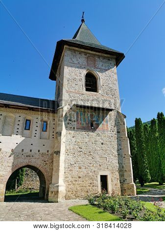 15th Medieval Church Tower At Othodox Monastery Of Bistrita, Romania