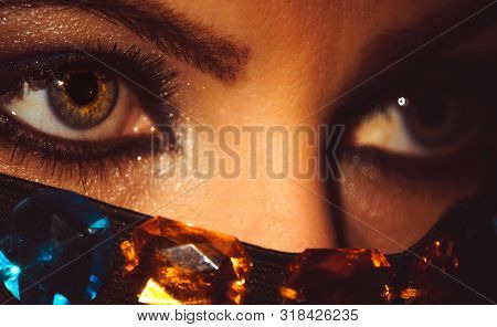Eyes Of An Oriental Woman In A Burqa, Close-up