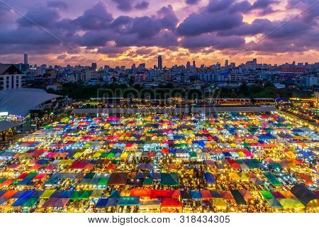 Color Full Of Train Night Market Ratchada, Bangkok Thailand. The Famous Bangkok Night Market. Coulou