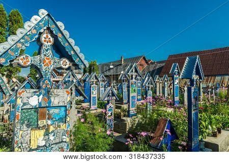 Sapanta, Maramures, Romania - August 17 2019: View Of Merry Cemetery In Sapanta