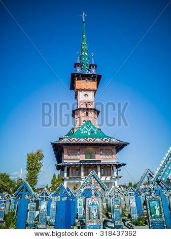 Sapanta, Maramures, Romania - August 17 2019: View Of Merry Cemetery In Sapanta