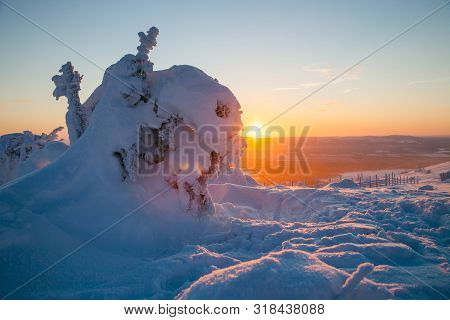 Winter Mountains Panorama With Ski Slopes And Ski Lifts Near Vogel Ski Center, Slovenia