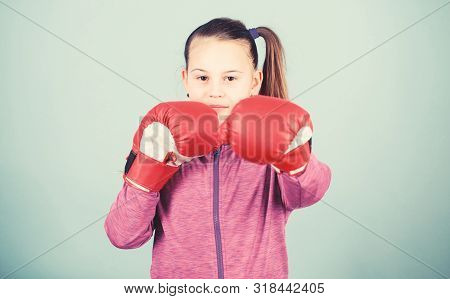 With Great Power Comes Great Responsibility. Contrary To Stereotype. Boxer Child In Boxing Gloves. F