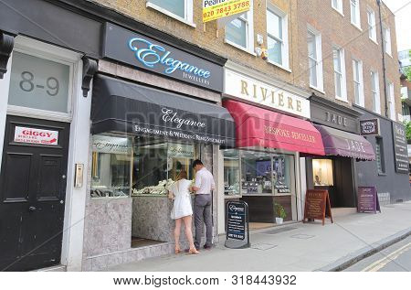 London England - June 2, 2019: Unidentified People Visit Hatton Garden Jewellery District London Uk