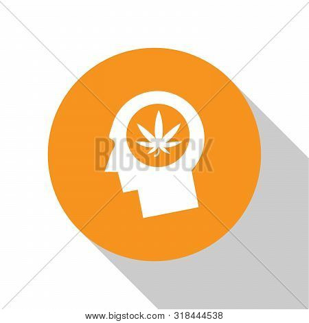White Silhouette Of Male Head In Profile With Marijuana Or Cannabis Leaf Icon Isolated On White Back