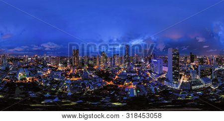 360 Panorama By 180 Degrees Angle Seamless Panorama View Of Aerial View Of Bangkok Downtown Skyline.
