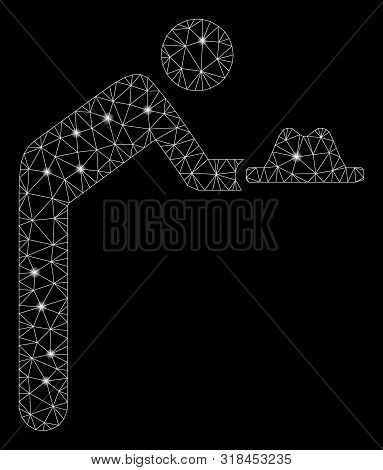 Glossy Mesh Servant With Hat With Glitter Effect. Abstract Illuminated Model Of Servant With Hat Ico