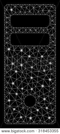 Flare Mesh Server Mainframe With Lightspot Effect. Abstract Illuminated Model Of Server Mainframe Ic