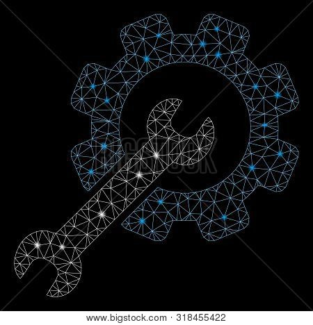 Glossy Mesh Setup Tools With Sparkle Effect. Abstract Illuminated Model Of Setup Tools Icon. Shiny W