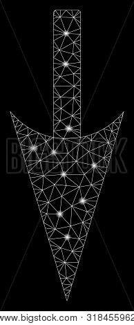 Glossy Mesh Sharp Down Arrow With Sparkle Effect. Abstract Illuminated Model Of Sharp Down Arrow Ico