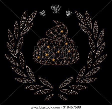Glowing Mesh Shit Laurel Emblem With Glow Effect. Abstract Illuminated Model Of Shit Laurel Emblem I