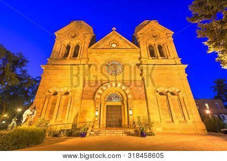 SANTA FE, NEW MEXICO - JUNE 25, 2019: Cathedral Basilica of St. Francis of Assisi. The cathedral was founded in 1714. 