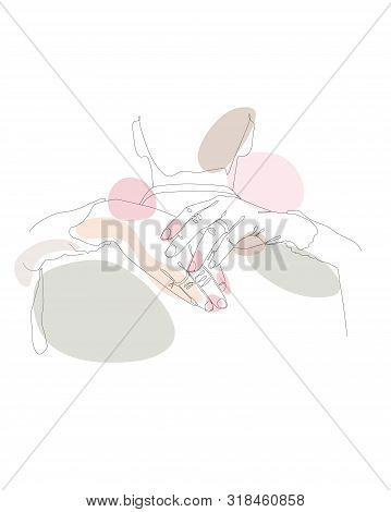 Continuous Single Non-painted One-line Intertwined Hands Of A Man And A Woman Drawn By Hand Picture 