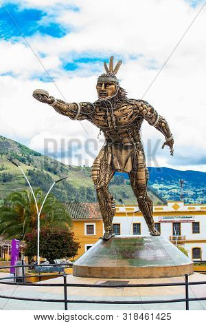 Turmeque, Colombia – August, 2019: Monument To Chaquen The God Of Sports And Fertility In The Religi