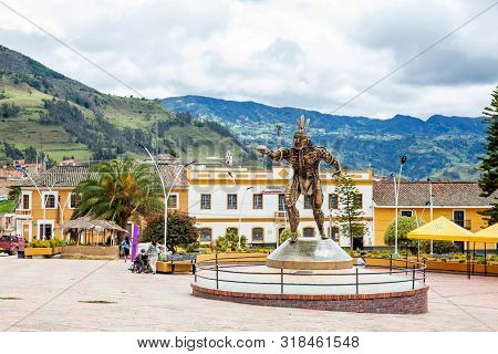 Turmeque, Colombia – August, 2019: Monument To Chaquen The God Of Sports And Fertility In The Religi