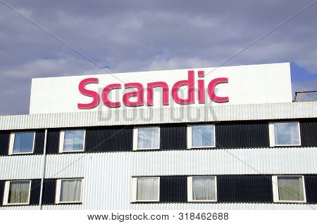 Malmö, Sweden - August 10, 2019: Scandic Hotel Sign Against A Clouded Sky.