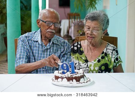 Elder Couple Celebrating Man's 91 St Birthday