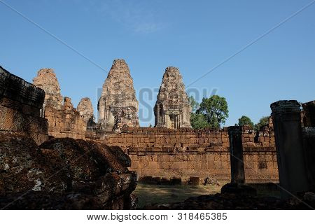 Stone Towers Of A Medieval Khmer Temple. Baray Eastern Mebon.