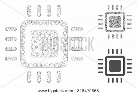 Mesh Processor Model With Triangle Mosaic Icon. Wire Carcass Triangular Mesh Of Processor. Vector Co