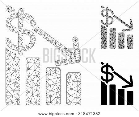 Mesh Recession Model With Triangle Mosaic Icon. Wire Carcass Polygonal Mesh Of Recession. Vector Mos