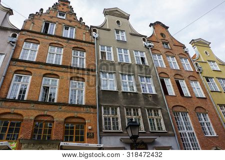 Gdansk, Poland - August 12, 2019: Architecture of the Old Town in Gdansk, Pomerania Province, Poland, Gdansk is the Historical Capital of Polish Pomerania with Medieval Old Town Architecture