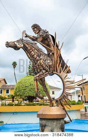 Turmeque, Colombia  August, 2019: Monument Honouring The Indigenous Muisca At The Central Square Of