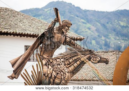 Turmeque, Colombia  August, 2019: Monument Honouring The Indigenous Muisca At The Central Square Of