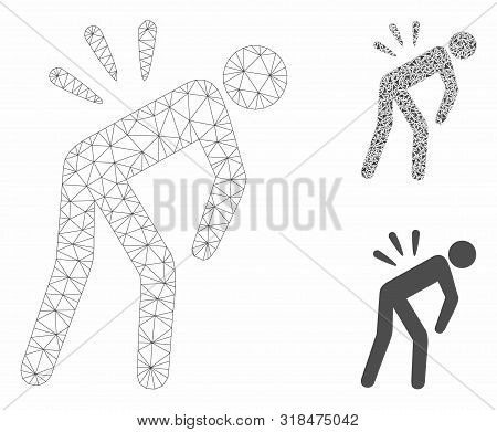 Mesh Sciatica Back Pain Model With Triangle Mosaic Icon. Wire Carcass Triangular Mesh Of Sciatica Ba