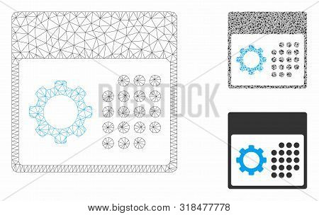 Mesh Service Calendar Model With Triangle Mosaic Icon. Wire Carcass Polygonal Mesh Of Service Calend