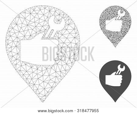 Mesh Service Hand Marker Model With Triangle Mosaic Icon. Wire Frame Polygonal Network Of Service Ha