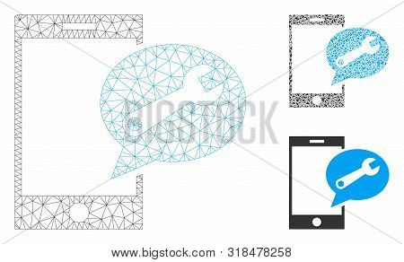 Mesh Service Sms Model With Triangle Mosaic Icon. Wire Carcass Triangular Mesh Of Service Sms. Vecto
