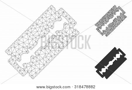 Mesh Shaving Razor Blade Model With Triangle Mosaic Icon. Wire Frame Triangular Mesh Of Shaving Razo