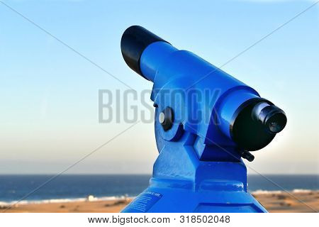 Binoculars, Telescope On The Beach, Sideways From Left, Directed Upwards