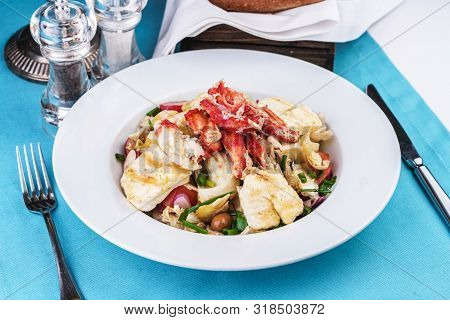 Mediterranean Dish Made From Crab Meat, Chicken And Fresh Vegetables