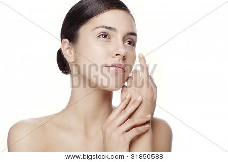 fris gezicht met natuurlijke make-up, geen filters die worden gebruikt op de huid