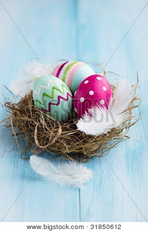 Colorful Easter Eggs in a Nest
