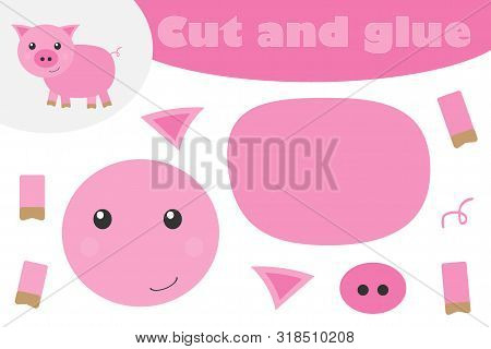 Pig In Cartoon Style, Education Game For The Development Of Preschool Children, Use Scissors And Glu