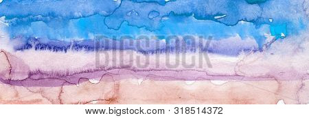 Hand Drawn Abstract Watercolor Background. Colorful Horizontal Backdrop.