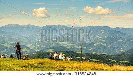 Schockl, Styria, Austria - 17.08.2019 : View From A Peak Of Rocky Austrian Mountain Schockl In Styri