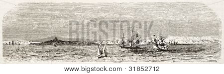 Perim east coast, gamle Se (Røde Hav). Lavet af Blanchard, offentliggjort på L'Illustration, Journal Uni